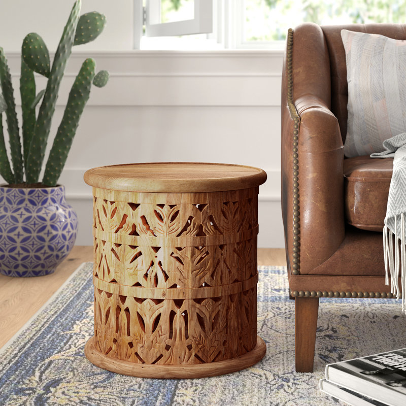 Mistana™ Eakin 17'' Tall Solid Wood Tray Top Drum End Table & Reviews